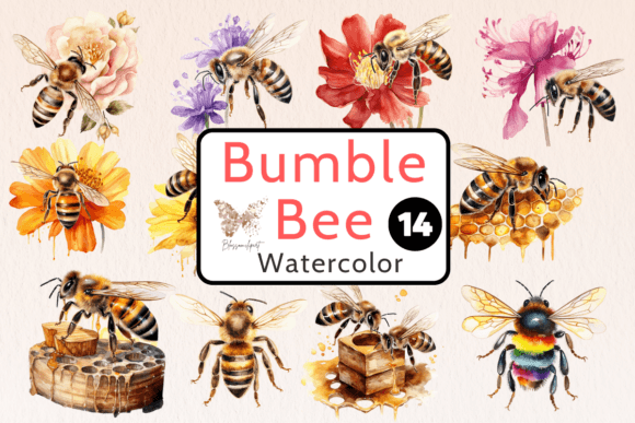 Bumble Bee Watercolor Cliparts: Sweet & Versatile Illustrations for Crafting