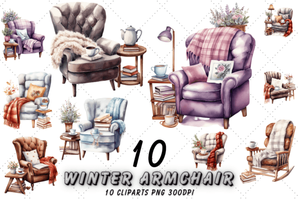 Cozy Winter Armchair Watercolor Clipart for Real Crafting & Handmade Business Use