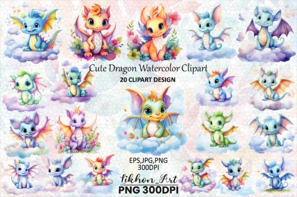 Cute Dragon Watercolor Clipart Illustrations Review
