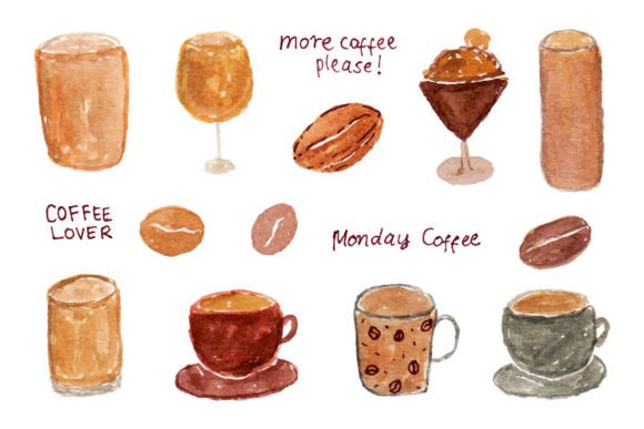 Cute Handpainted Coffee Watercolor Illustrations for Digital Sellers