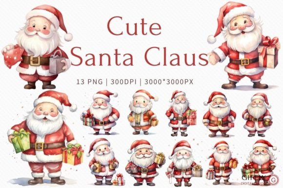 Cute Santa Claus Watercolor Clipart