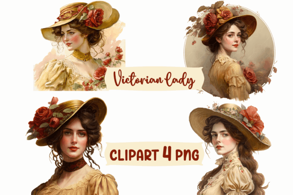 Elegant Victorian Lady Watercolor PNG Graphics for Timeless Brand Illustrations