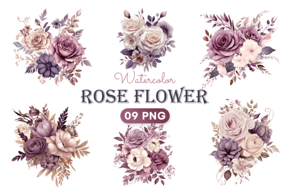 Elegant Watercolor Purple Rose Flower Clipart for Local Brand Illustrations