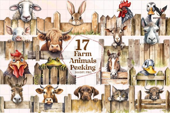 Farm Animals Peeking Watercolor Clipart for Crafters & Etsy Sellers