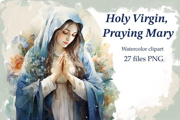 Holy Virgin, Praying Mary, Watercolor: A Thoughtful Illustration for Faith-Inspired Branding