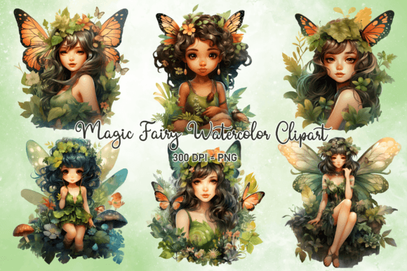Little Cute Magic Fairy Watercolor Illustrations for Branding