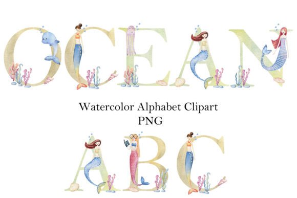 Watercolor Alphabet with Mermaids Illustrations Review