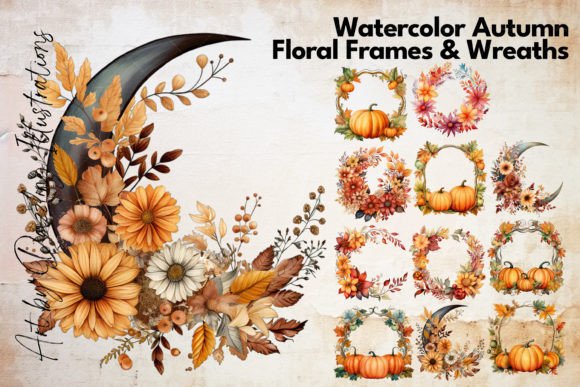 Watercolor Autumn Floral Frames Wreaths Review