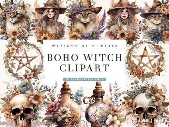Watercolor Boho Witch Clipart Illustrations Review