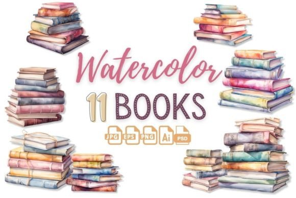 Watercolor Book Stacks Illustrations: A Soft, Story-Driven Design Asset for Brand Storytelling