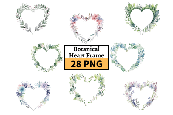Watercolor Botanical Heart Frame Illustrations for Real Crafting
