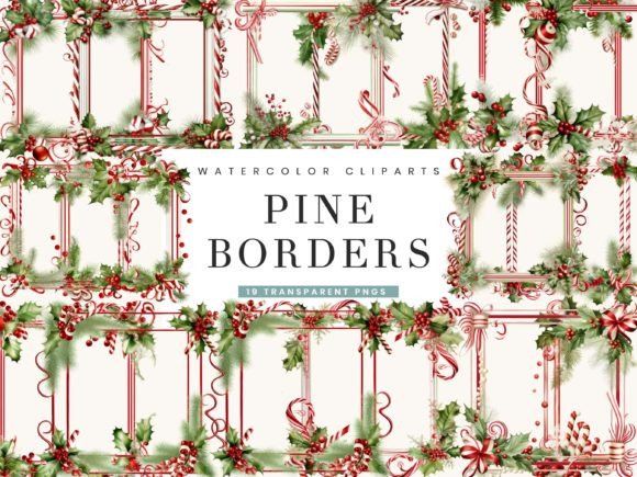 Watercolor Candy Canes Pine Borders Review