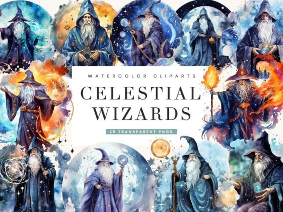 Watercolor Celestial Wizards Clipart Review