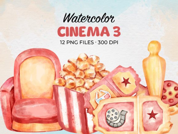 Watercolor Cinema and Theater Illustrations for Crafters & Handmade Sellers