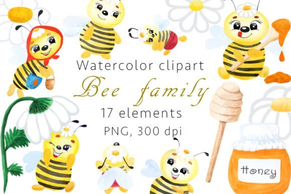 Watercolor Clipart Bee Family: A Soft, Natural Touch for Branding and Marketing Illustrations