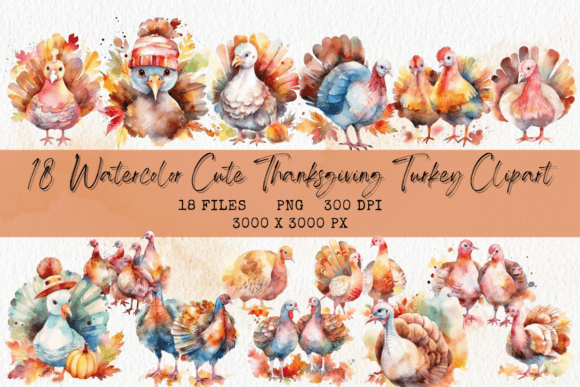 Watercolor Cute Thanksgiving Turkey Illustrations Review