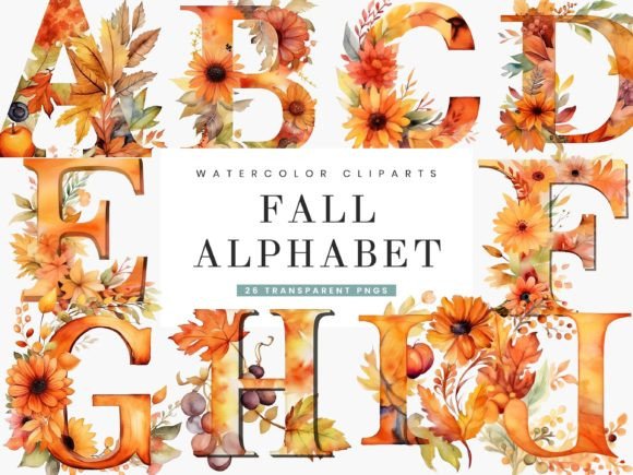Watercolor Fall Alphabet Clipart Bundle: Illustrations Review