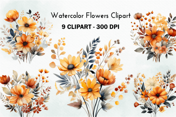 Watercolor Flower Clipart Bundle PNG for Handmade Business Crafting