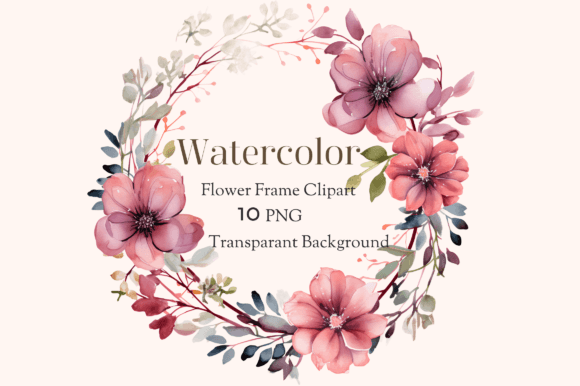 Watercolor Flower Frame Clipart: Editorial Illustrations