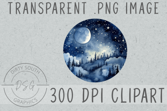 Watercolor Forest Moon Circle Round Illustrations Review