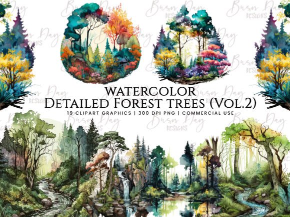 Watercolor Forest Trees Clipart Bundle 2: Illustrations for Creative Sellers