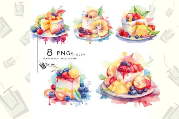 Watercolor Fruit Dessert Clipart for Illustrations & Digital Product Sellers