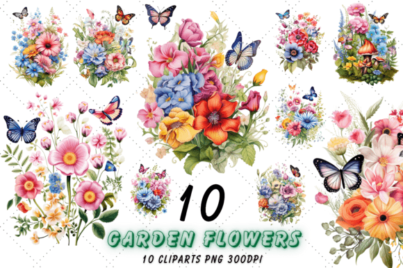Watercolor Garden Flowers Clipart Bundle