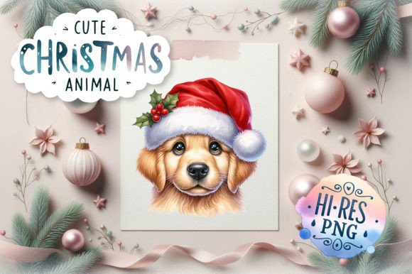 Watercolor Golden Retriever Santa – A Festive Freebie for Branding and Holiday Marketing
