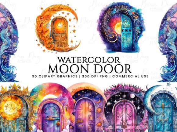 Watercolor Moon Doors Clipart for Bloggers & Digital Publishers