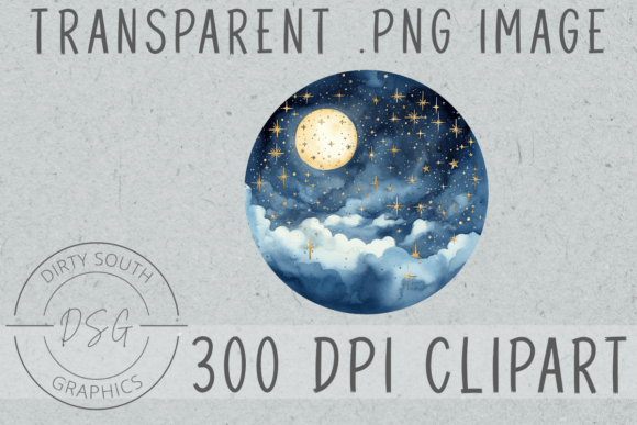 Watercolor Night Sky Circle Round Illustrations Review
