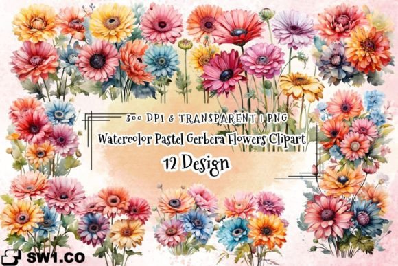 Watercolor Pastel Gerbera Flowers Illustrations Review
