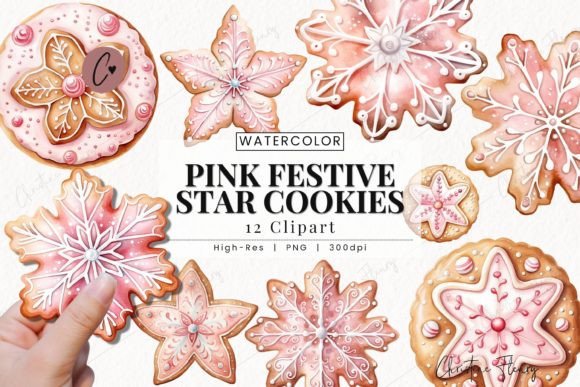 Watercolor Pink Festive Star Cookies PNG for Blog & Editorial Design