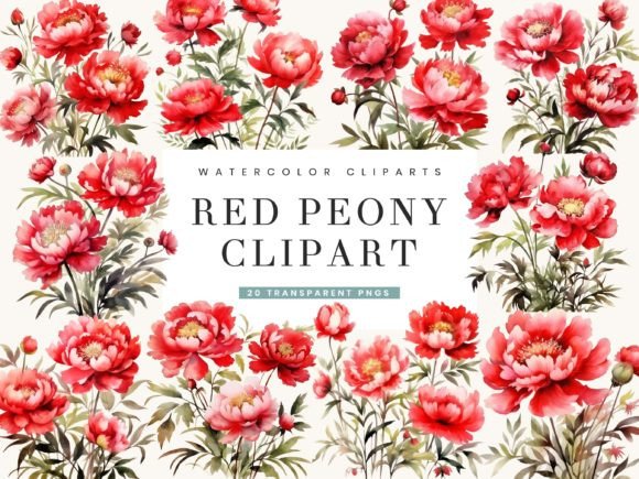 Watercolor Red Peony Clipart Bundle: Illustrations Review