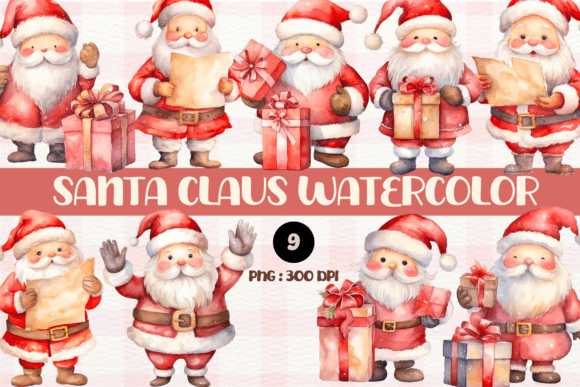 Watercolor Santa Claus PNG Clipart Illustrations