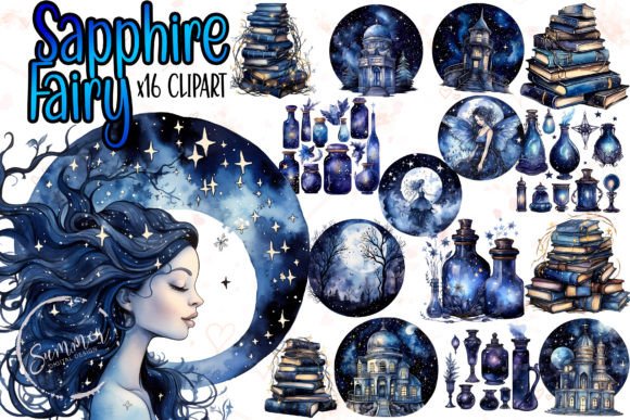 Watercolor Sapphire Witch Illustrations for Branding